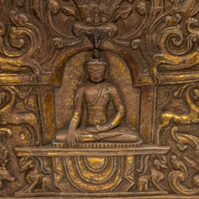Lot 25 - CARVED WOOD BOOKCOVER TIBET 15TH CENTURY