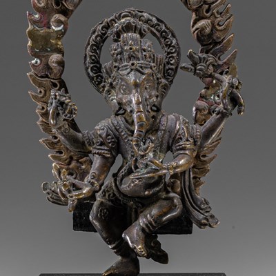 Lot 43 - DANCING BRONZE GANESHA NEPAL 18TH CENTURY