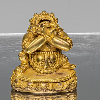 Lot 90 - VERY RARE BRONZE GILT FIGURE OF (VAJRA) DAKA TIBET OR CHINA 19TH CENTURY