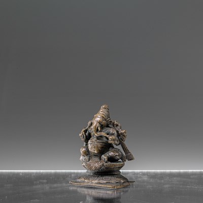 Lot 167 - SEATED BRONZE GANESHA INDIA 18TH CENTURY