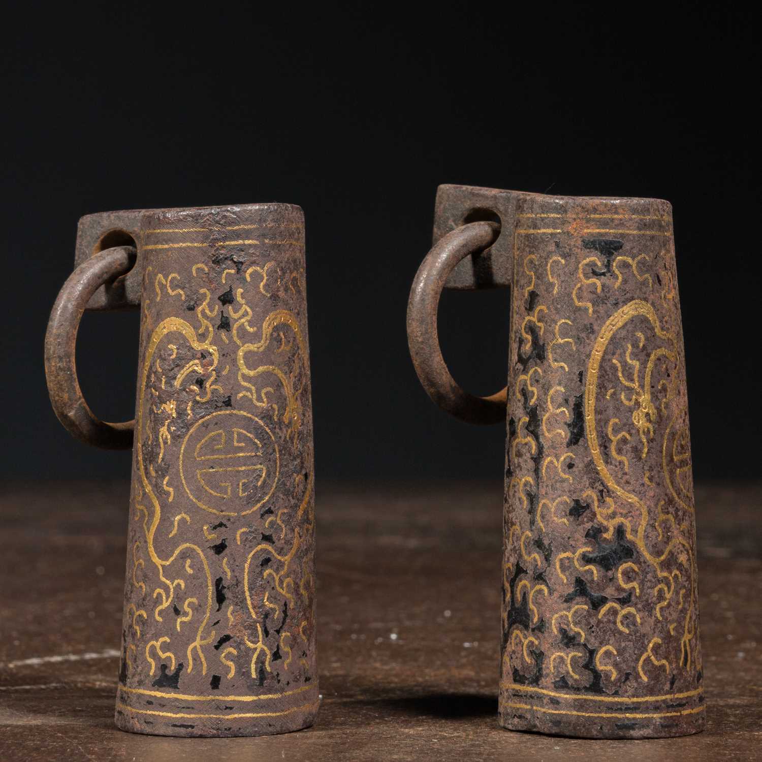 Lot 10 - PAIR OF TIBETAN HORSE HANGINGS MADE OF IRON AND GOLD 18TH CENTURY