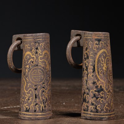 Lot 83 - PAIR OF TIBETAN HORSE HANGINGS MADE OF IRON AND GOLD 18TH CENTURY