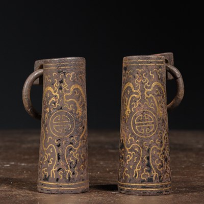 Lot 10 - PAIR OF TIBETAN HORSE HANGINGS MADE OF IRON AND GOLD 18TH CENTURY