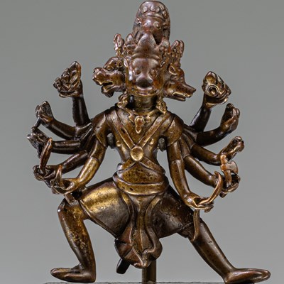 Lot 2 - STANDING PUNCHMUKHI BRONZE FIGURE NEPAL 15TH CENTURY