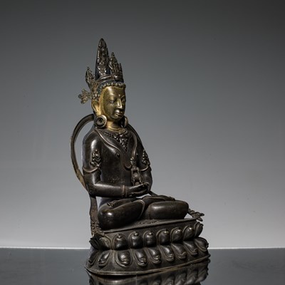 Lot 8 - BRONZE AMITAYUS WITH INLAYS TIBET ABOUT1900