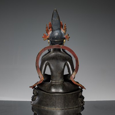 Lot 8 - BRONZE AMITAYUS WITH INLAYS TIBET ABOUT1900