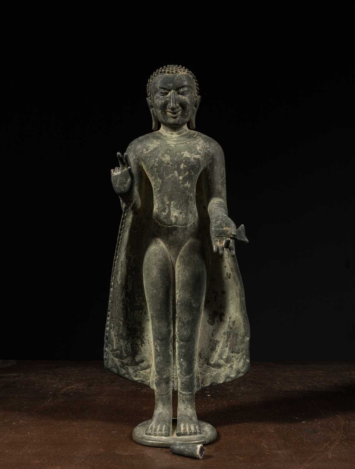 Lot 3 - STANDING PAGAN STYLE BRONZE BUDDHA BIRMA SOUTH-EAST ASIA 18TH CENTURY