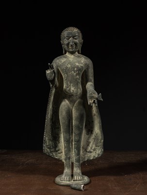 Lot 96 - STANDING PAGAN STYLE METAL BUDDHA BIRMA SOUTH-EAST ASIA , EARLY STYLE BUT LATER