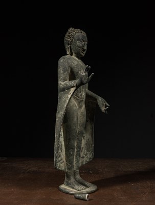 Lot 3 - STANDING PAGAN STYLE BRONZE BUDDHA BIRMA SOUTH-EAST ASIA 18TH CENTURY