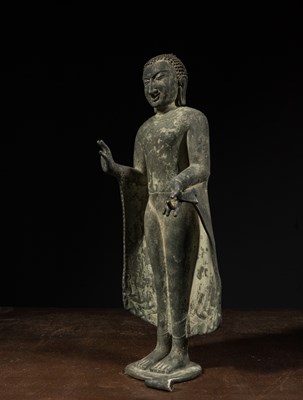 Lot 3 - STANDING PAGAN STYLE BRONZE BUDDHA BIRMA SOUTH-EAST ASIA 18TH CENTURY