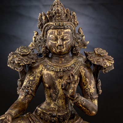 Lot 36 - BRONZE GILT PADMAPANI LOKESHVARA NEPAL 13TH CENTURY