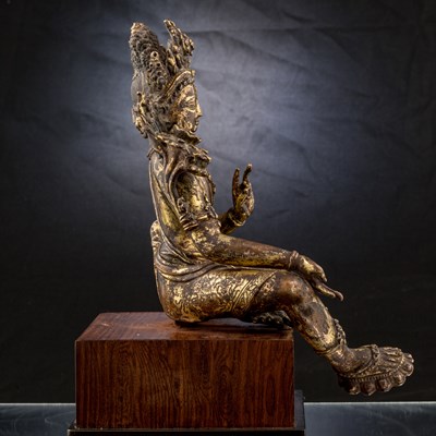 Lot 36 - BRONZE GILT PADMAPANI LOKESHVARA NEPAL 13TH CENTURY