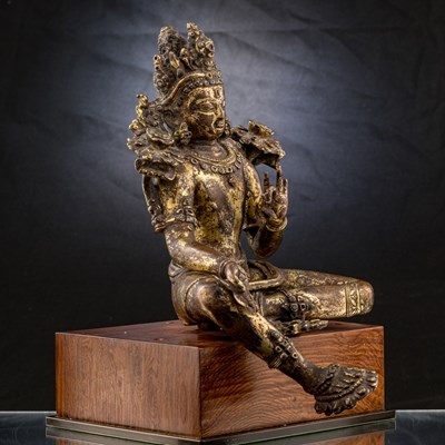 Lot 36 - BRONZE GILT PADMAPANI LOKESHVARA NEPAL 13TH CENTURY