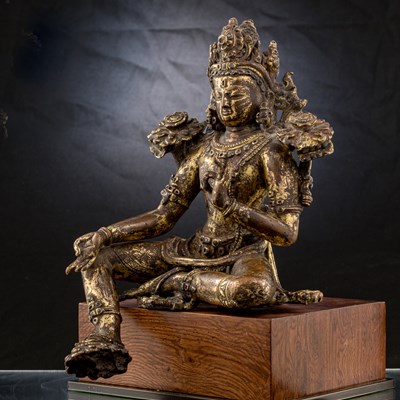 Lot 36 - BRONZE GILT PADMAPANI LOKESHVARA NEPAL 13TH CENTURY