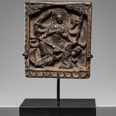 Lot 27 - A RARE TSA TSA DEPICTING GODDESS DURGA NEPAL 19TH CENTURY
