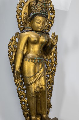 Lot 14 - STANDING NEPALESE GILT COPPER REPOUSSE TARA 19TH CENTURY