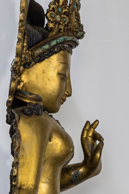 Lot 14 - STANDING NEPALESE GILT COPPER REPOUSSE TARA 19TH CENTURY