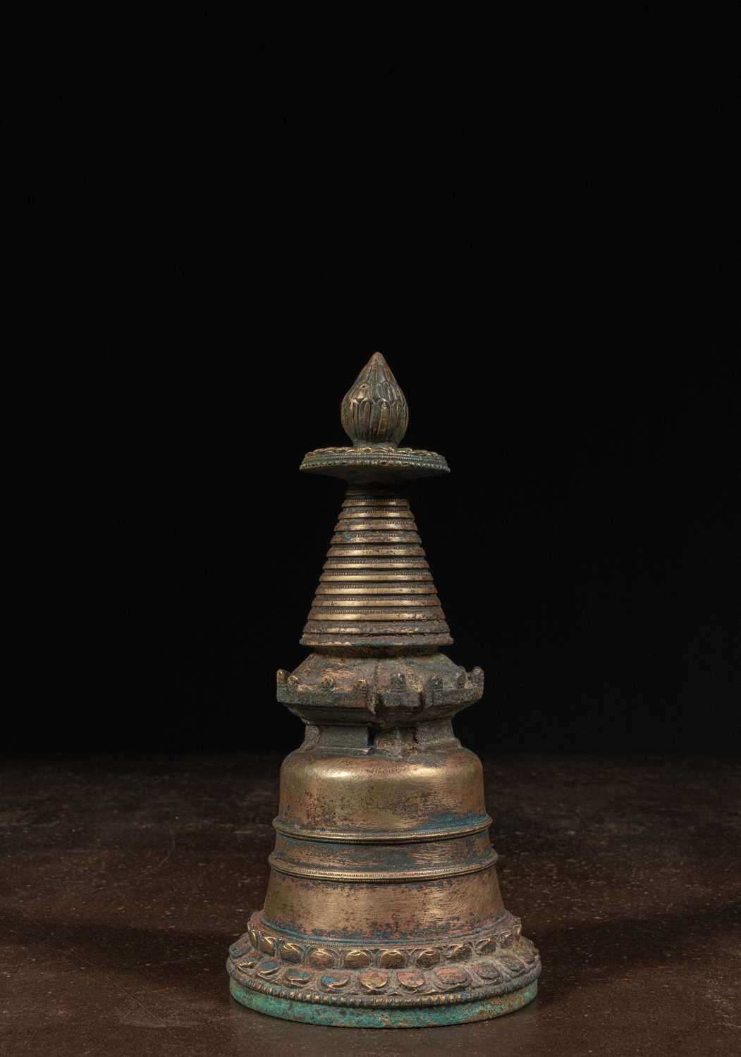 Lot 42 - TIBETAN BRONZE STUPA 19TH CENTURY OR EARLIER