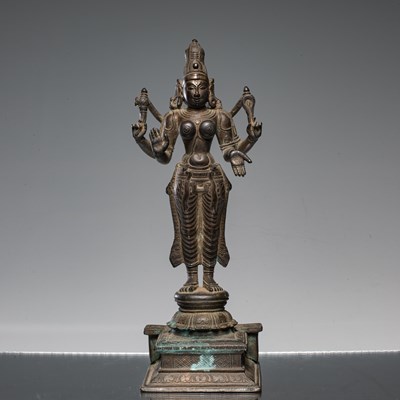 Lot 234 - STANDING BRONZE DURGA INDIA 15TH CENTURY