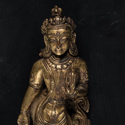 Lot 43 - STANDING COPPER REPOUSSE PADMAPANI NEPAL 15TH CENTURY