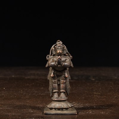 Lot 219 - STANDING HANUMAN BRONZE INDIA 18TH CENTURY