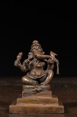 Lot 129 - SEATED GANESHA BRONZE INDIA 19TH CENTURY