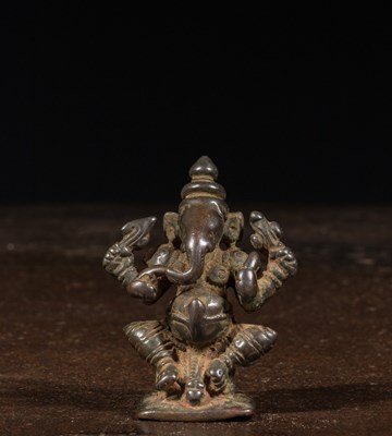 Lot 145 - SEATED GANESHA BRONZE INDIA 12TH CENTURY