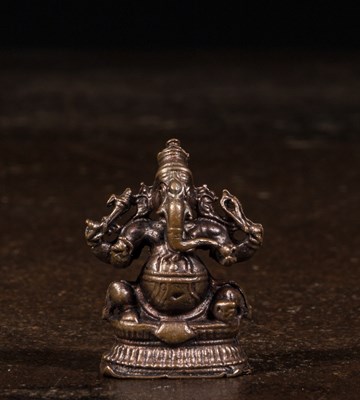 Lot 210 - SEATED GANESHA BRONZE INDIA 16TH CENTURY