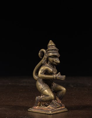 Lot 126 - KNEELING BRONZE HANUMAN INDIA 16TH CENTURY