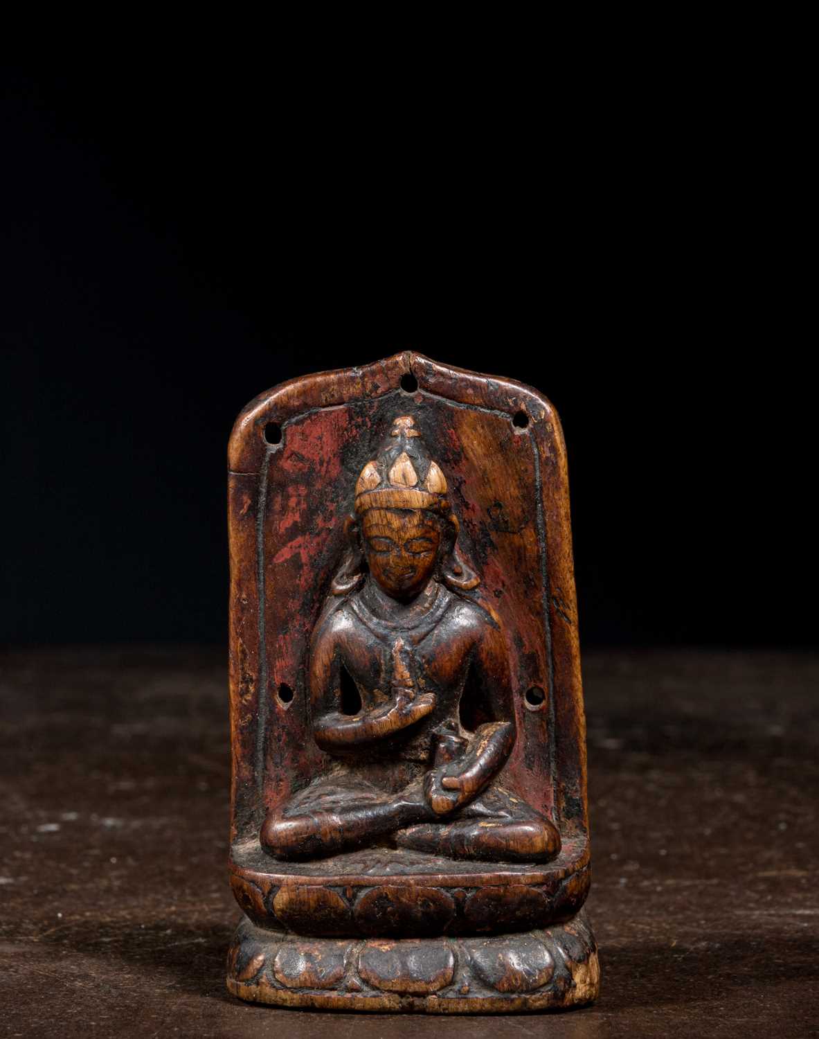 Lot 32 - VAJRASATTVA WOOD CARVED TIBET 15TH CENTURY