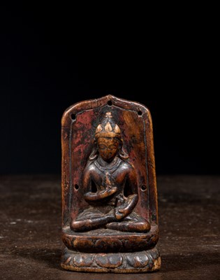 Lot 90 - VAJRASATTVA WOOD CARVED TIBET 15TH CENTURY