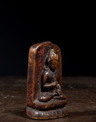 Lot 32 - VAJRASATTVA WOOD CARVED TIBET 15TH CENTURY