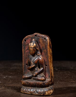 Lot 32 - VAJRASATTVA WOOD CARVED TIBET 15TH CENTURY
