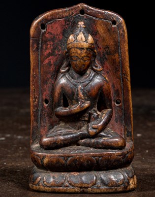 Lot 32 - VAJRASATTVA WOOD CARVED TIBET 15TH CENTURY