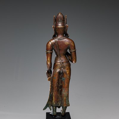 Lot 33 - STANDING BRONZE PARTIAL GILT PADMAPANI 17TH CENTURY NEPAL REVIVAL