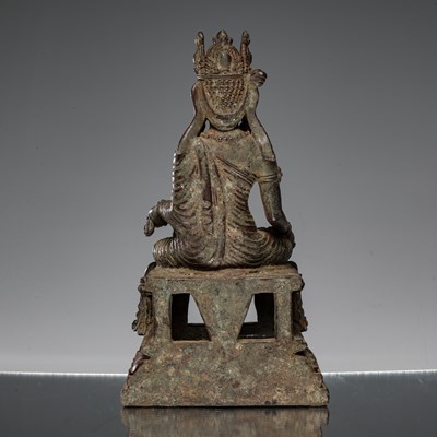 Lot 2 - SEATED BRONZE BUDDHA ON THRONE KASHMIR 12TH CENTURY