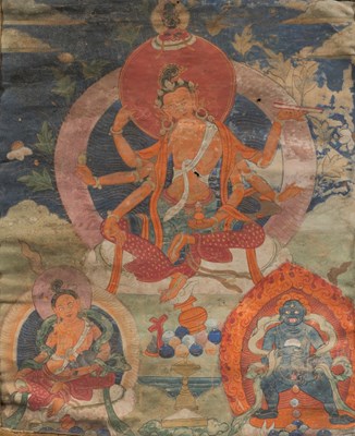 Lot 25 - THANGKA DEPICTING VASUDHARA TIBET 18TH TO 19TH CENTURY