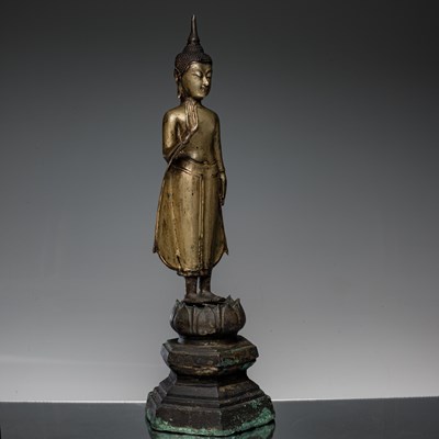 Lot 69 - STANDING BRONZE BUDDHA THAILAND 16TH CENTURY