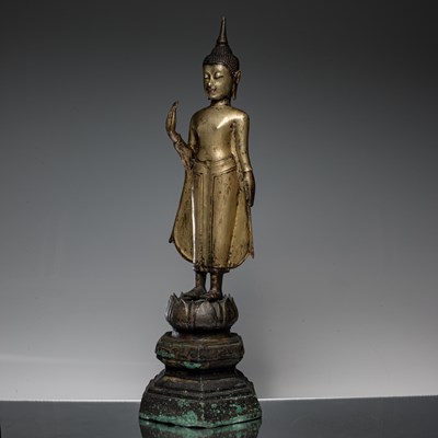 Lot 69 - STANDING BRONZE BUDDHA THAILAND 16TH CENTURY