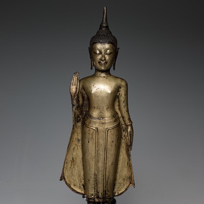 Lot 69 - STANDING BRONZE BUDDHA THAILAND 16TH CENTURY