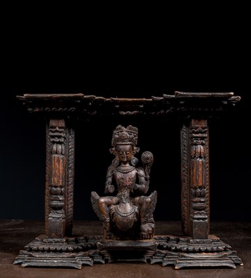 Lot 81 - KARTIKEYA OR KUMARA WITH PEACOCK WOOD 16TH CENTURY NEPAL NEWAR CULTURE IN TORANA