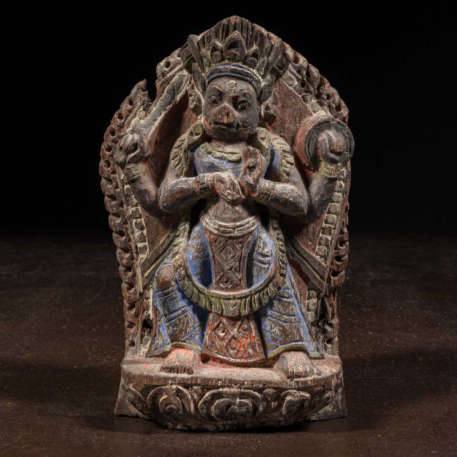 Lot 17 - RARE STANDING VARAHA WOOD COLOURED NEPAL 17TH CENTURY