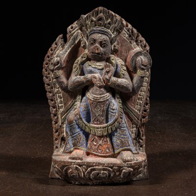 Lot 53 - RARE STANDING VARAHA WOOD COLOURED NEPAL 17TH CENTURY