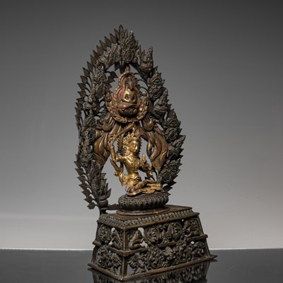 Lot 16 - MANJUSHRI BRONZE SHRINE NEPAL 18TH CENTURY
