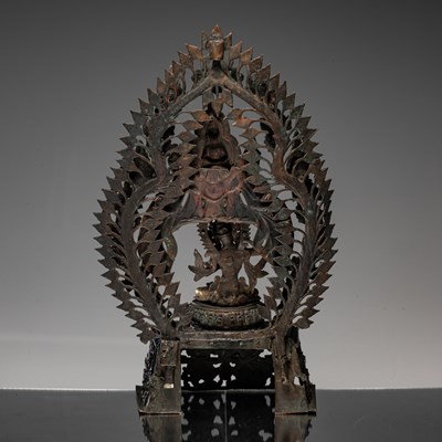 Lot 16 - MANJUSHRI BRONZE SHRINE NEPAL 18TH CENTURY
