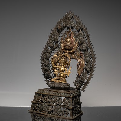 Lot 16 - MANJUSHRI BRONZE SHRINE NEPAL 18TH CENTURY