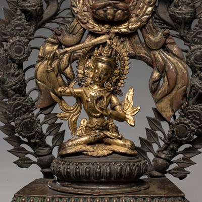 Lot 16 - MANJUSHRI BRONZE SHRINE NEPAL 18TH CENTURY
