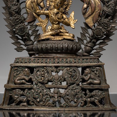 Lot 16 - MANJUSHRI BRONZE SHRINE NEPAL 18TH CENTURY