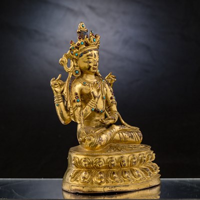 Lot 52 - SEATED BRONZE GILT PRAJNAPARAMITA TIBET 15TH CENTURY