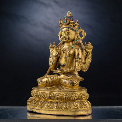 Lot 52 - SEATED BRONZE GILT PRAJNAPARAMITA TIBET 15TH CENTURY